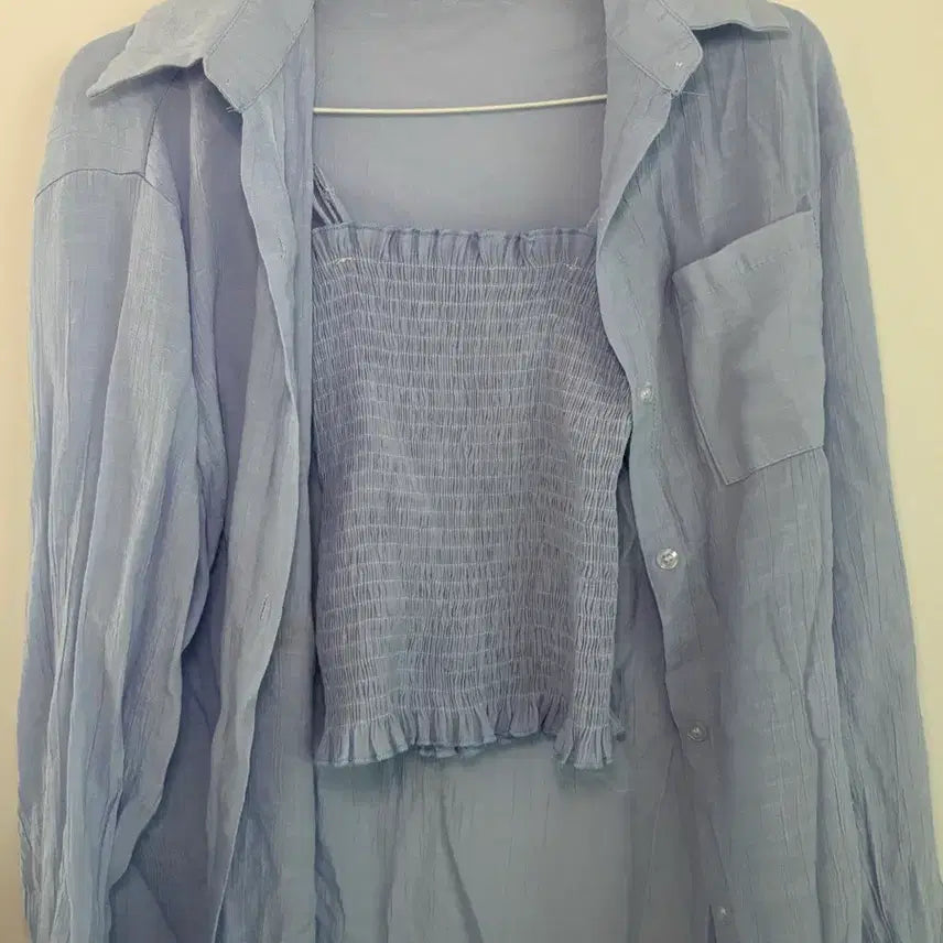 [BUNJANG] Sky Blue Oversized Shirt and Top Set / 하늘셔츠 + 탑