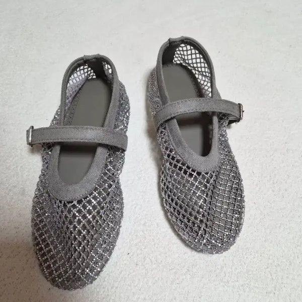 [BUNJANG] Gray Mesh Strap Flat Shoes (Size 240-245) / 그레이 메쉬 스트랩 플랫 슈즈(240~245)새상품