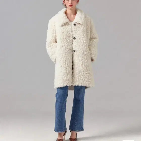 [BUNJANG] Dearish White Mustang Fur Coat / 디어리쉬 화이트 무스탕 퍼코트 퍼자켓