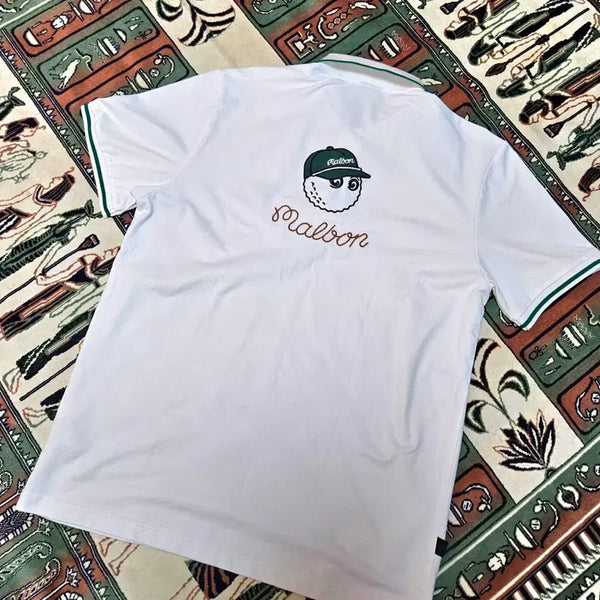 [BUNJANG] Malbon Signature Logo White Short Sleeve Polo T-shirt L / 말본(Malbon) 시그니쳐 로고 화이트 PK 반팔티셔츠 L size