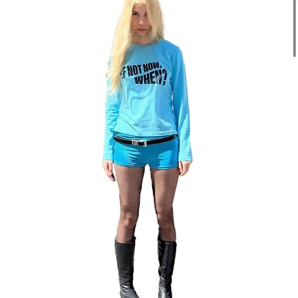 [BUNJANG] Just House Graphic Long Sleeve T-Shirt Baby Blue / 저스트 하우스 그래픽 롱슬리브 티 BABY BLUE