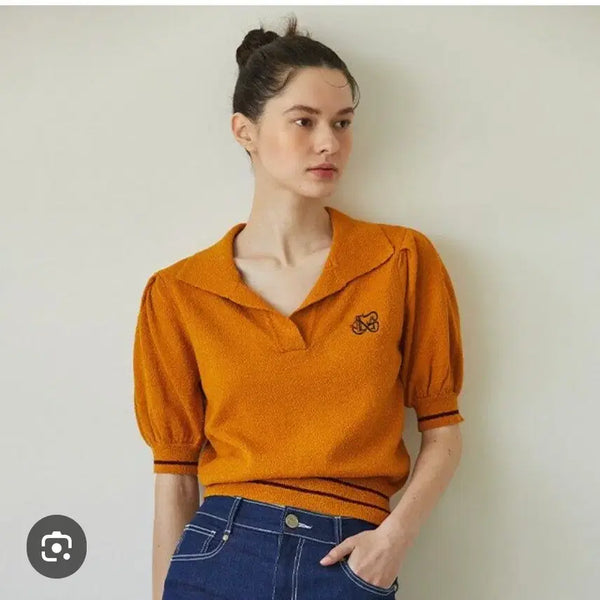 [BUNJANG] Egoist Women's 55 Knit Short Sleeve Top with Collar / (새제품) 24년 에고이스트 반오픈형 카라니트 반팔 55