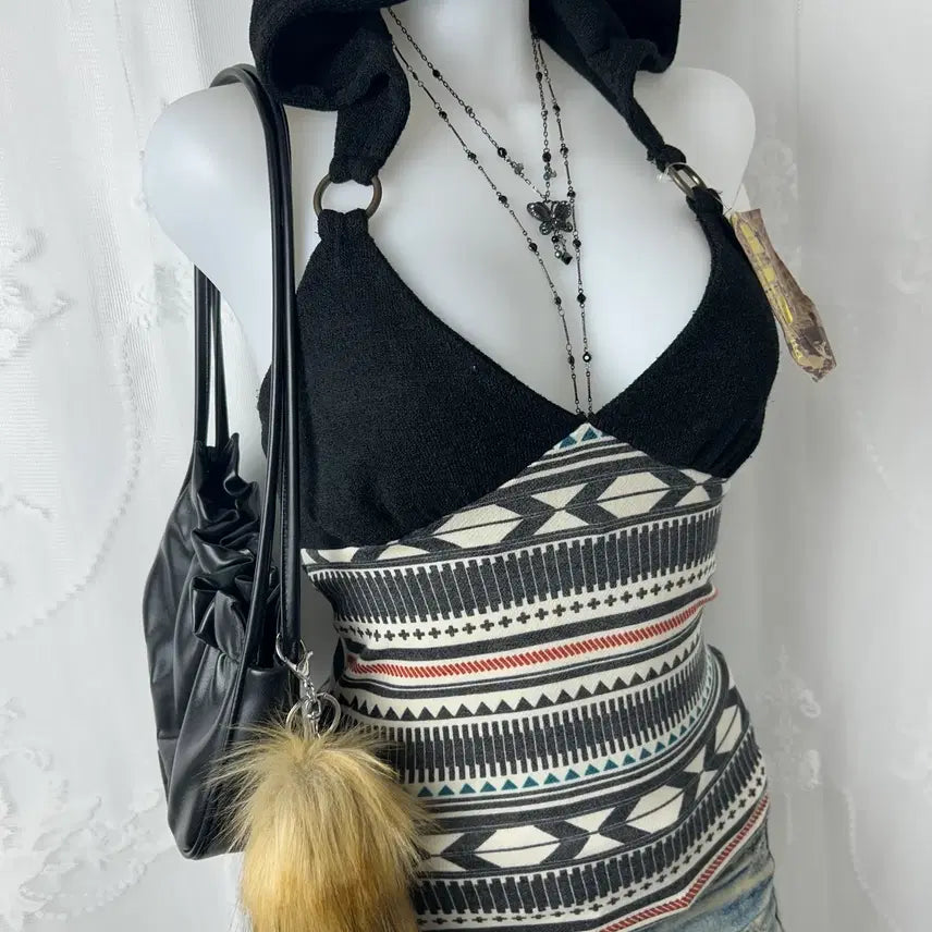 [BUNJANG] 00s D.I.A Ethnic Pattern Halterneck Hoodie Top / 00's D.I.A 홀터넥