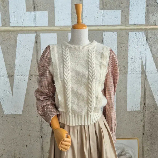 [BUNJANG] 8seconds Check Sleeve Knit Sweater / 행사1)에잇세컨즈 체크소매 니트스웨터