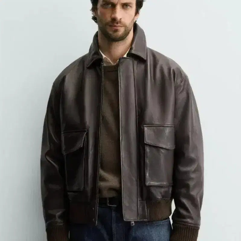 [BUNJANG] Zara Leather Relaxed Pocket A-2 Jacket / 자라 레더 릴렉스 포켓 A-2 자켓 새상품