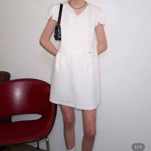 [BUNJANG] General Idea Silky Jacquard Mini Dress [WHITE] / 제너럴아이디어 실키 자카드 미니 원피스 [WHITE] / WBE2L15505