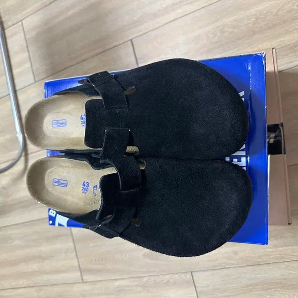 [BUNJANG] Birkenstock Boston Suede Leather Black Regular (43) / 버켄스탁 보스턴 소프트 풋베드 스웨이드 레더 블랙 - 레귤러(43)