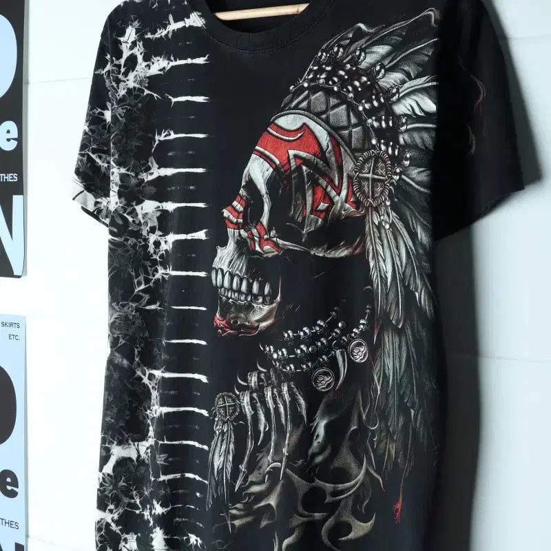 [BUNJANG] Brand Vintage Indian Skull Black T-Shirt / (F) 브랜드빈티지 반팔 티셔츠 인디언스컬 블랙 에이징-H35858