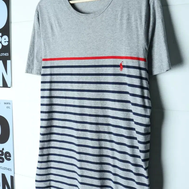 [BUNJANG] Polo Ralph Lauren Striped Short Sleeve T-Shirt - Gray / (L-XL) 폴로 랄프로렌 반팔 티셔츠 스트라이프 그레이-H35861