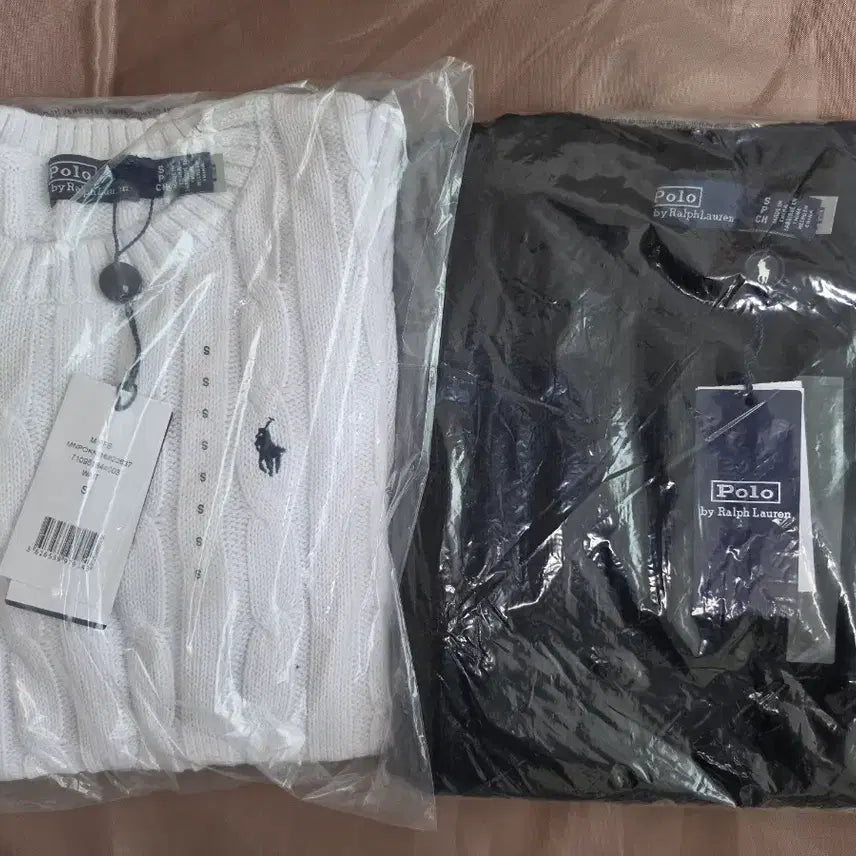 [BUNJANG] Polo Ralph Lauren Women's Cable Knit Short Sleeve Sweater White/Black / [새상품]폴로 여성용 케이블 니트 반팔 화이트/블랙 S, M