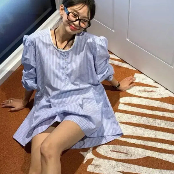 [BUNJANG] Overdue Flare Stripe Lace Jumpsuit Dress / 오버듀플레어 스트라이프 레이스 점프수트 원피스 (피버님,전수린님 착용)