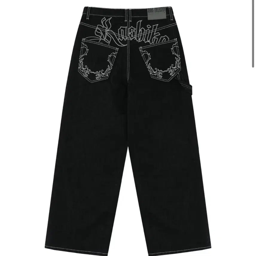 [BUNJANG] Casico Embroidered Non-Fade Denim Pants Black S / 카시코 엠브로이드 논페이드 데님 팬츠 블랙 S