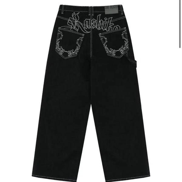 [BUNJANG] Casico Embroidered Non-Fade Denim Pants Black S / 카시코 엠브로이드 논페이드 데님 팬츠 블랙 S