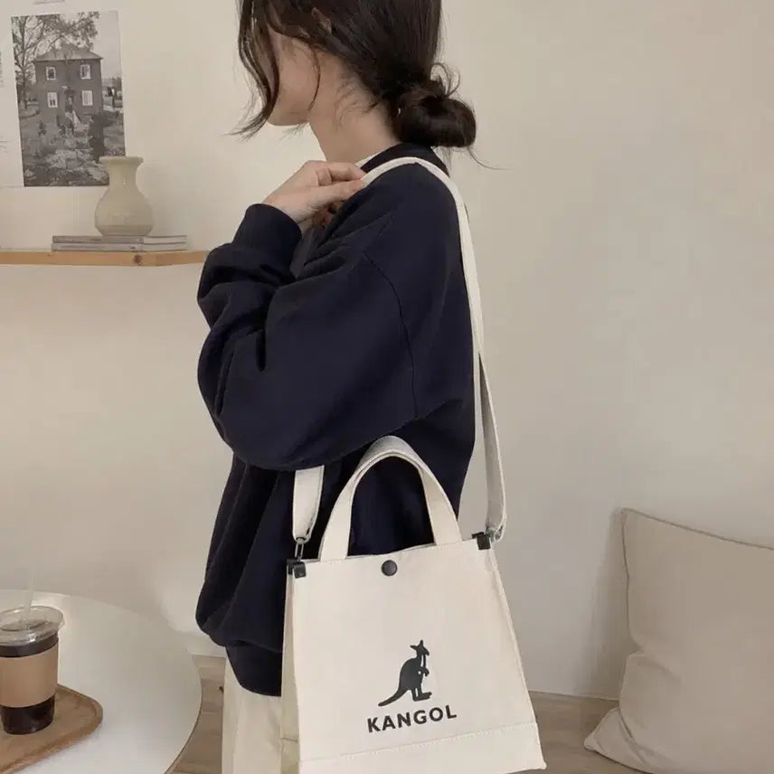 [BUNJANG] Kangol Ivory Canvas Tote Bag / 캉골 아이보리 캔버스 토트백