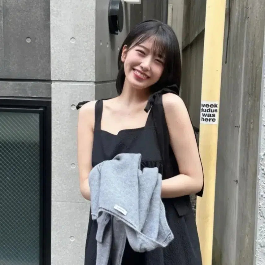 [BUNJANG] Overdue Flare Ribbon Jumpsuit Dress Black / 오버듀플레어 리본 점프수트 원피스 블랙