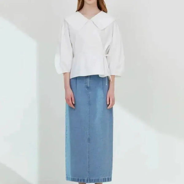 [BUNJANG] Thursday Island H-Line Back Slit Denim Skirt / 써스데이아일랜드 H라인 뒤트임 데님 스커트  25년신상 택채새제품 m사이즈