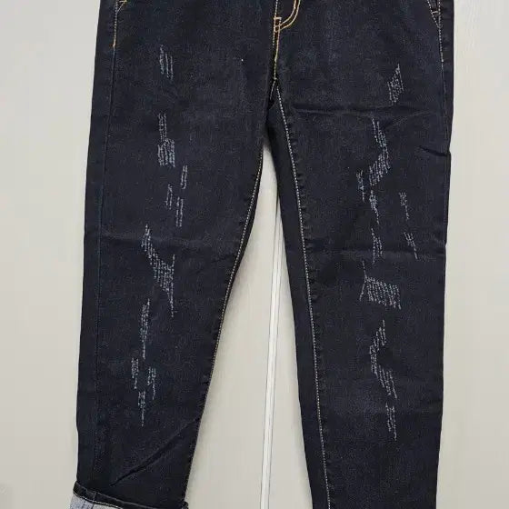 [BUNJANG] Denim Banding Damage Roll-up Pants / 청바지 밴딩 데미지 롤업 바지