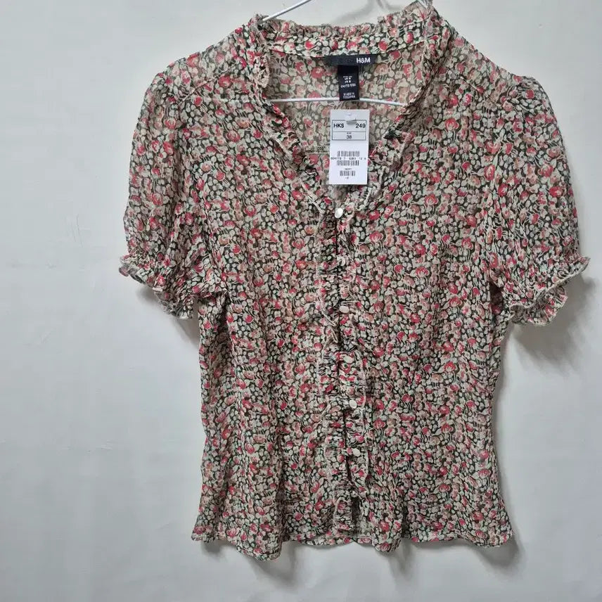 [BUNJANG] See-Through Flower Print Sheer Blouse / 새상품 꽃 시스루 S