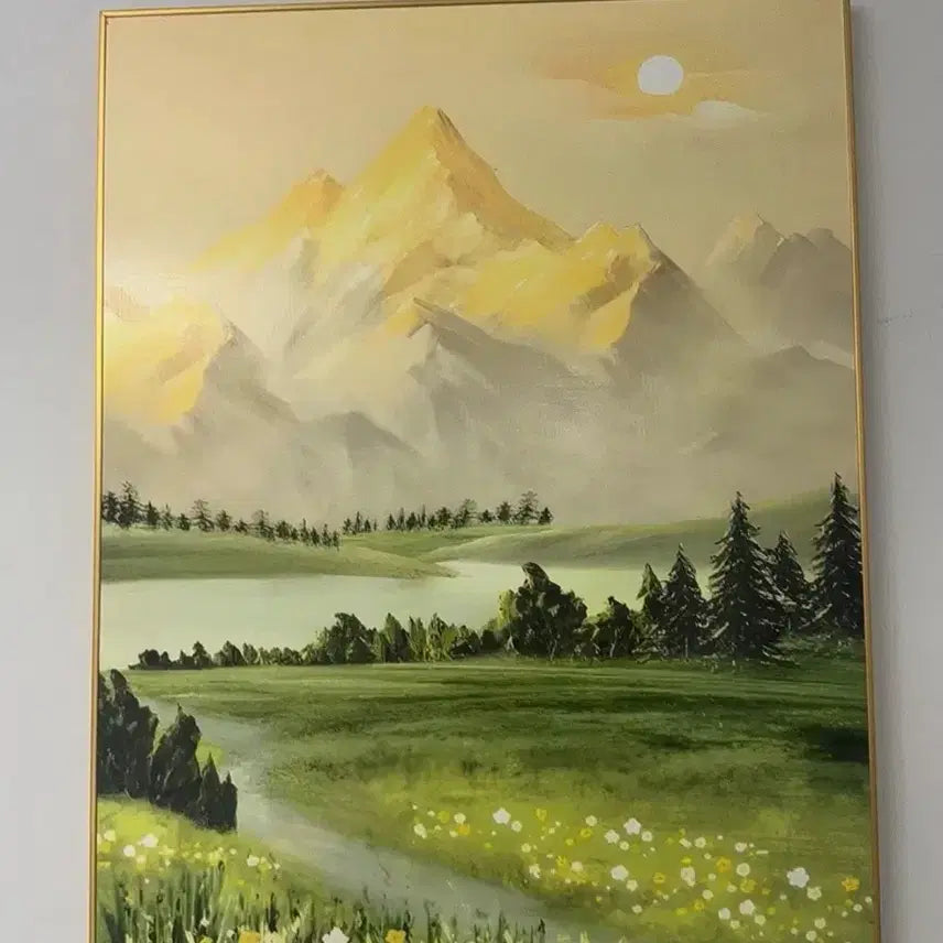 [BUNJANG] Golden Mountain Landscape Painting with Wealth Luck Theme / 황금산 재물복 황금빛 풍수산수화