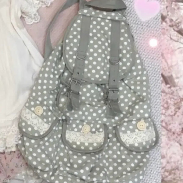 [BUNJANG] Hagumi Japanese Vintage Three Pocket Dot Backpack / 모리걸  하구미 일본 빈티지 쓰리포켓 도트 백팩 모리 가방