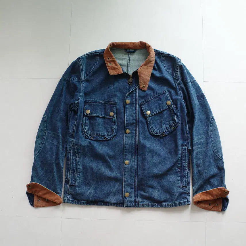 [BUNJANG] Barbour International Nottz Overlay Denim Jacket Corduroy Collar M / [M] 바버 인터내셔널 코듀로이 카라 데님자켓