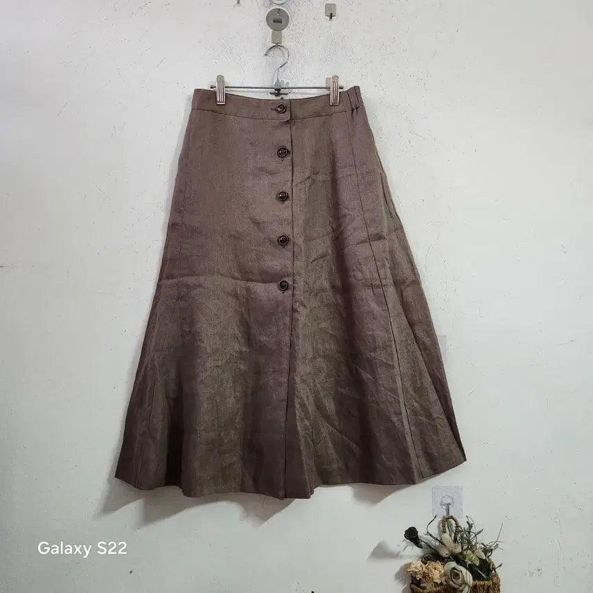 [BUNJANG] Linen Brown Button Long Skirt / 린넨브라운 버튼 롱 스커트26