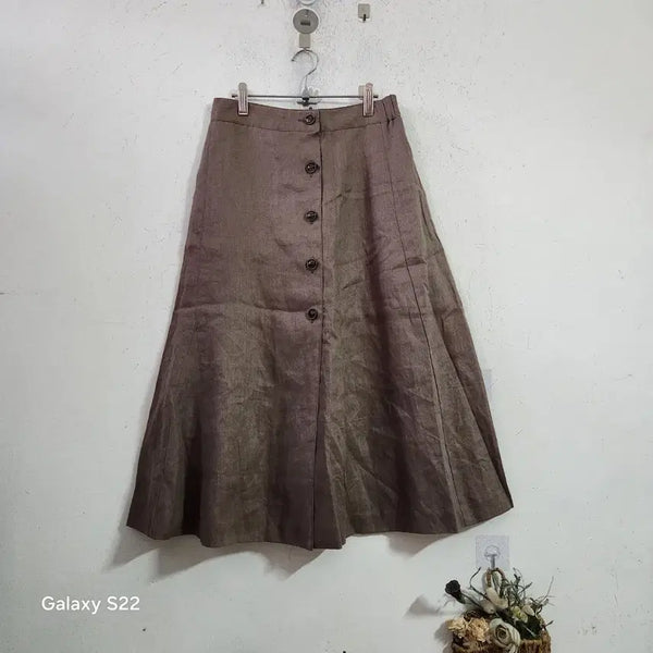 [BUNJANG] Linen Brown Button Long Skirt / 린넨브라운 버튼 롱 스커트26