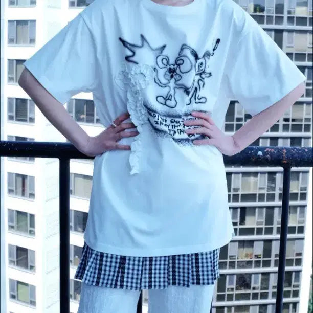 [BUNJANG] Typeservice Ruffled Bow Short Sleeve T-Shirt / 타입서비스 ruffled bow top 반팔티
