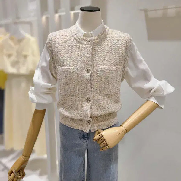 [BUNJANG] It Michaa Tweed Pocket Knit Vest Size 55 / 잇미샤 트위드 포켓 니트 베스트 55
