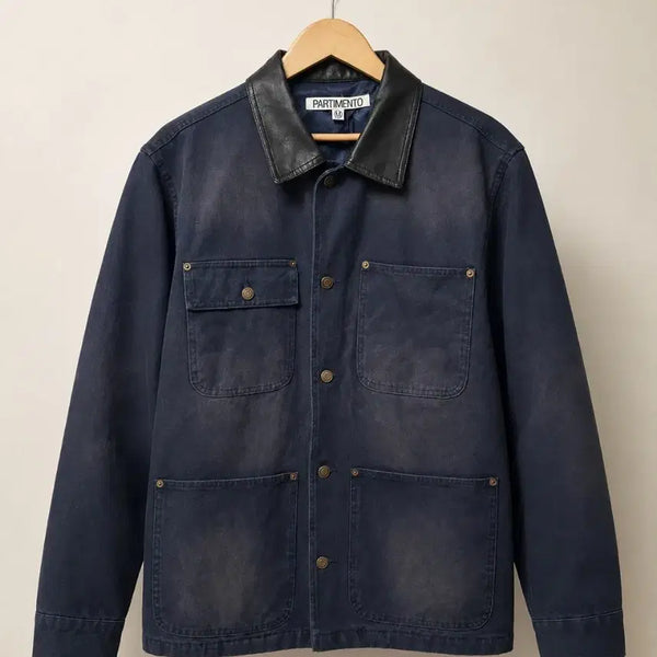 [BUNJANG] Partimento Leather Collar Work Jacket Navy M / 파트멘토 레더 칼라 자켓 네이비 (103)