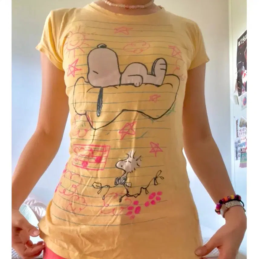 [BUNJANG] Snoopy Long Sleeve Slim Fit T-Shirt / 스누피 롱 티셔츠 슬림핏