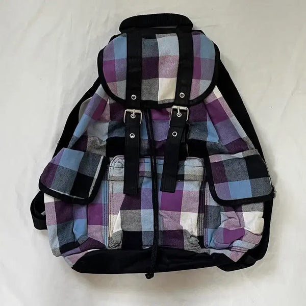 [BUNJANG] Checkered Mori Girl Vintage Backpack / 체크 쓰리포켓 모리걸 빈티지 백팩 가방