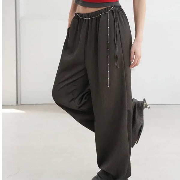 [BUNJANG] Manique Rodeur Wrinkle Wide Satin String Banding Pants / 매니크 로데어 링클 와이드 새틴 스트링 밴딩 팬츠