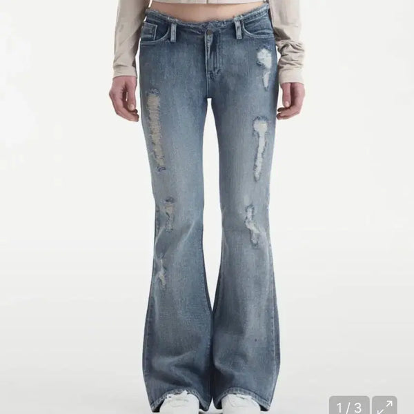 [BUNJANG] Synergy Jin Khoff Low Rise Rough Distressed Denim Pants / 시너진 키오프 로우라이즈