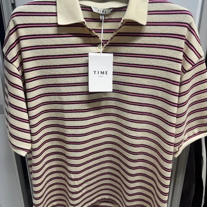 [BUNJANG] Time Homme Striped Terry Polo Shirt / 타임옴므 스트라이프 테리 폴로 셔츠 110 새상품