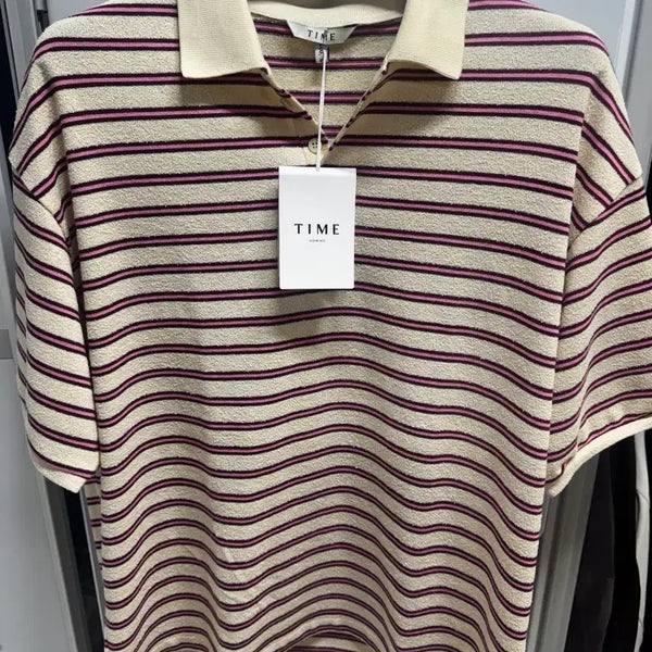 [BUNJANG] Time Homme Striped Terry Polo Shirt / 타임옴므 스트라이프 테리 폴로 셔츠 110 새상품