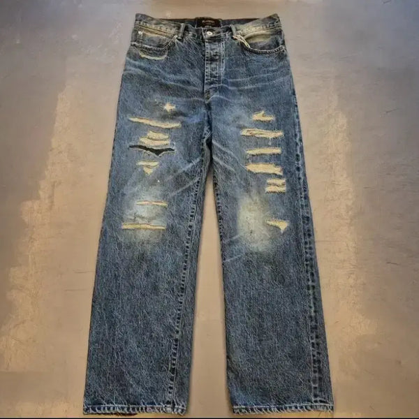[BUNJANG] Blackout Distressed Denim Pants / 블랙아웃 디스 데님