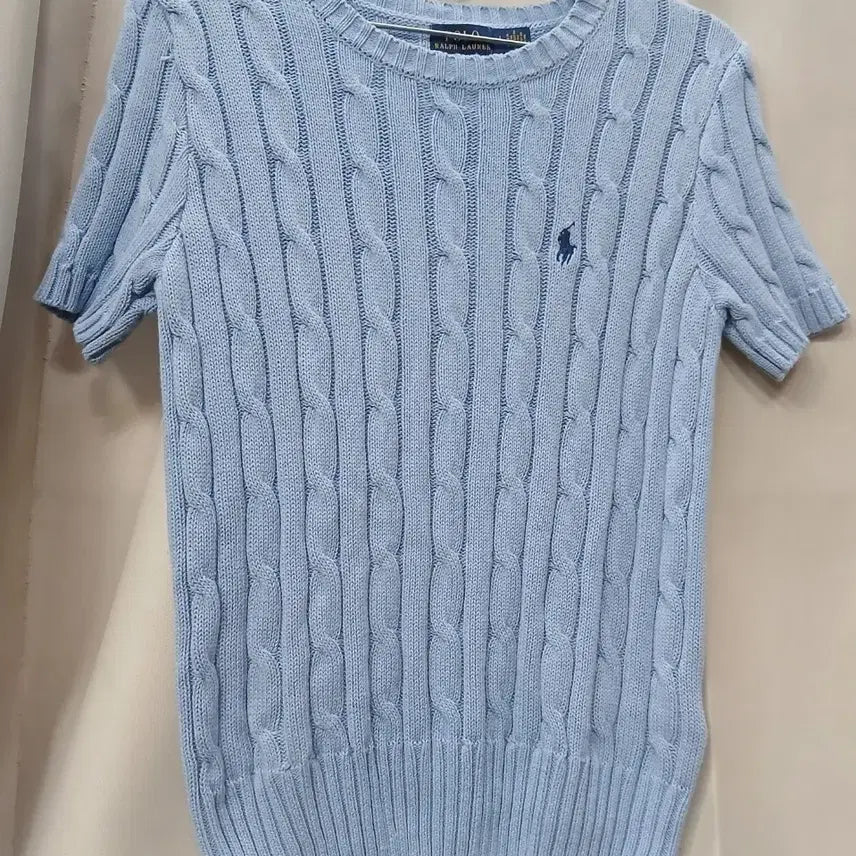 [BUNJANG] Polo Ralph Lauren Cable Knit Short Sleeve Top Blue / 폴로 랄프로렌 케이블 니트 반팔 블루
