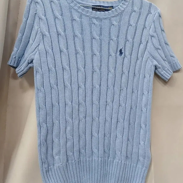 [BUNJANG] Polo Ralph Lauren Cable Knit Short Sleeve Top Blue / 폴로 랄프로렌 케이블 니트 반팔 블루