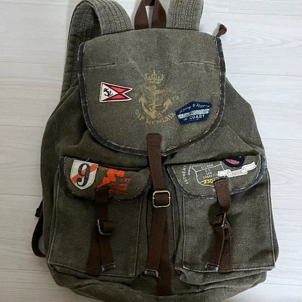 [BUNJANG] Vintage Patch Pocket Backpack / 카키 빈티지 패치 포켓 백팩 가방