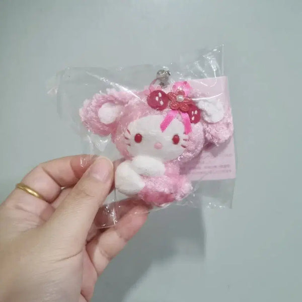 [BUNJANG] Rare Vintage Sanrio Strawberry Kitty Mini Mascot Plush Strap / 레어 고전 키티 롭이어 딸기키티 초소형 마스코트 인형 스트랩 희귀