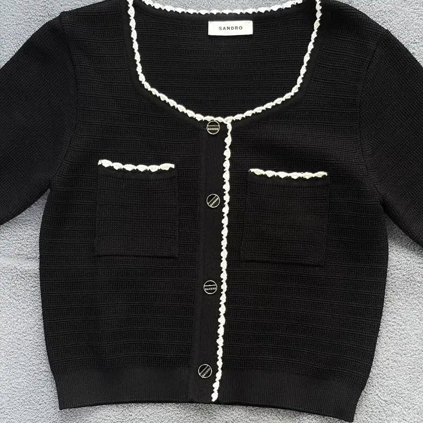 [BUNJANG] Sandro Square Neck Logo Button Knit Cardigan / 산드로 스퀘어넥 로고 단추 니트 가디건