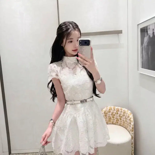 [BUNJANG] Elia Flower Lace Mini Dress / 수입의류 엘리아 플라워 레이스 미니 원피스