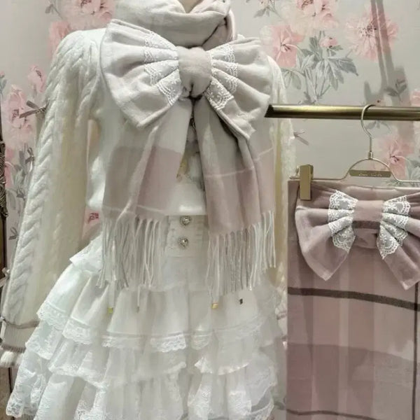[BUNJANG] Lizlisa Check Ribbon Muffler Scarf / 리즈리사 체크 리본 머플러 목도리 양산형 지뢰계 양지뢰 일브 로리타