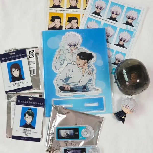 [BUNJANG] Jujutsu Kaisen MAPPA Pop-up Acrylic Stand, Player Keychain, ID Card, POB, and Shoulder Hug Gketo Bundle / 주술회전 마파 팝업 회옥옥절 아크릴 플레이어풍 키링 등 일괄 고죠 게토