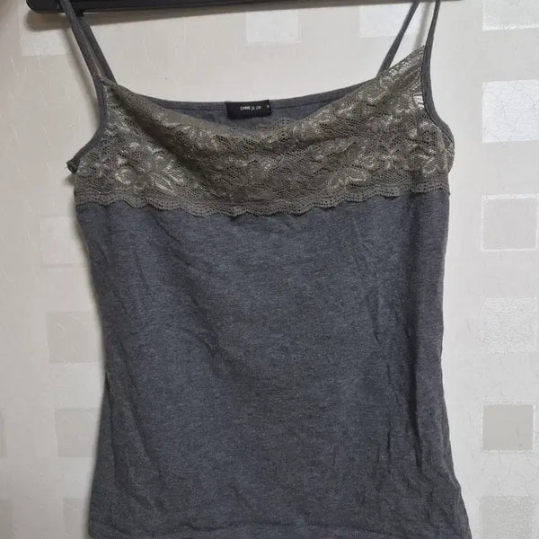 [BUNJANG] Vintage Mori Girl Lace Gray Camisole Sleeveless Top / 빈티지 모리걸 하구미 레이스 그레이 나시 슬리브리스