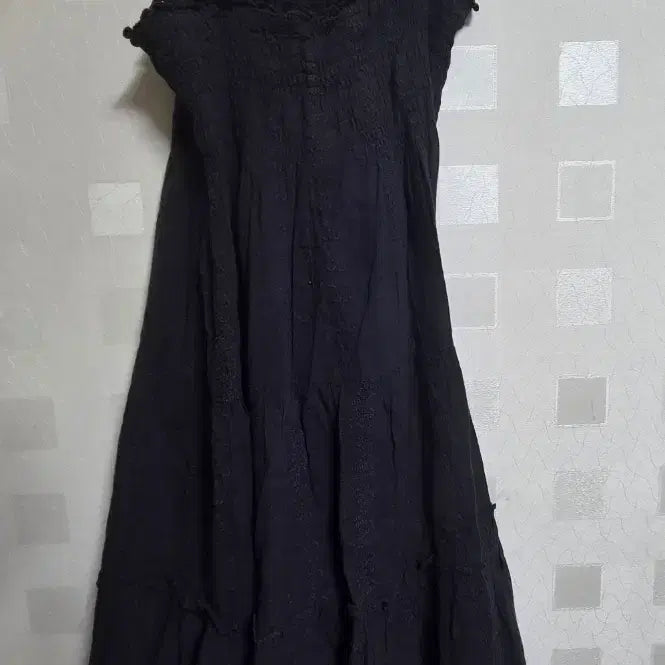 [BUNJANG] Vintage Mori Girl Navy Punching Dress Long Skirt / 빈티지 모리걸 하구미 페어리 네이비 펀칭 원피스 롱스커트