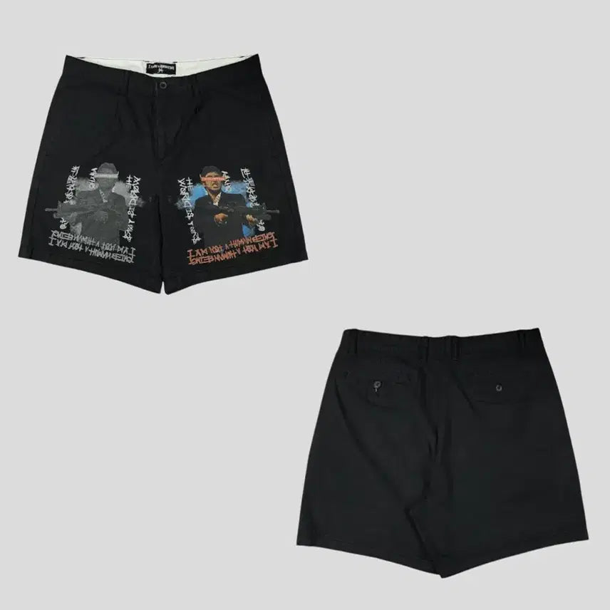 [BUNJANG] I'm Not A Violation Black Multicolor Spell Out Street Chino Shorts / 아임낫어휴먼비잉 블랙 멀티컬러 스펠아웃 스트릿 치노 반바지 하프팬츠 33