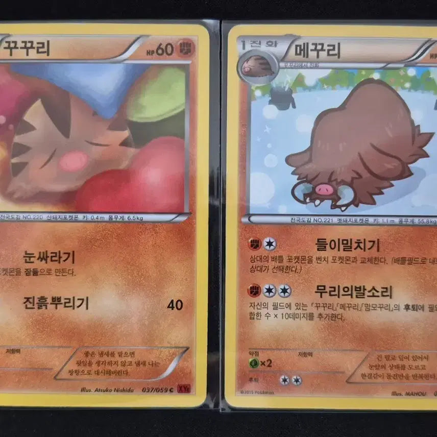 [BUNJANG] Pokemon XY Series Swinub & Piloswine 2 Card Set / XY시리즈 포켓몬 카드 꾸꾸리/메꾸리 2장 세트
