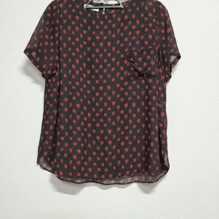[BUNJANG] Black Red Pattern Short Sleeve Blouse / 인견 산들바람 블랙 레드 패턴 반팔 블라우스